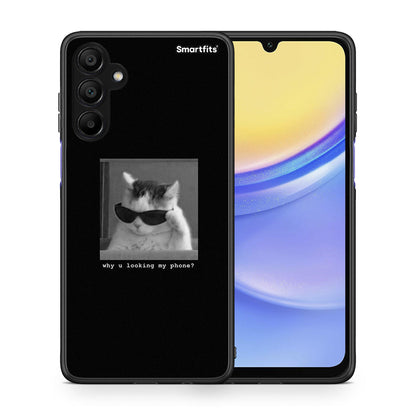 Θήκη Samsung A15 5G Meme Cat από τη Smartfits με σχέδιο στο πίσω μέρος και μαύρο περίβλημα | Samsung A15 5G Meme Cat case with colorful back and black bezels