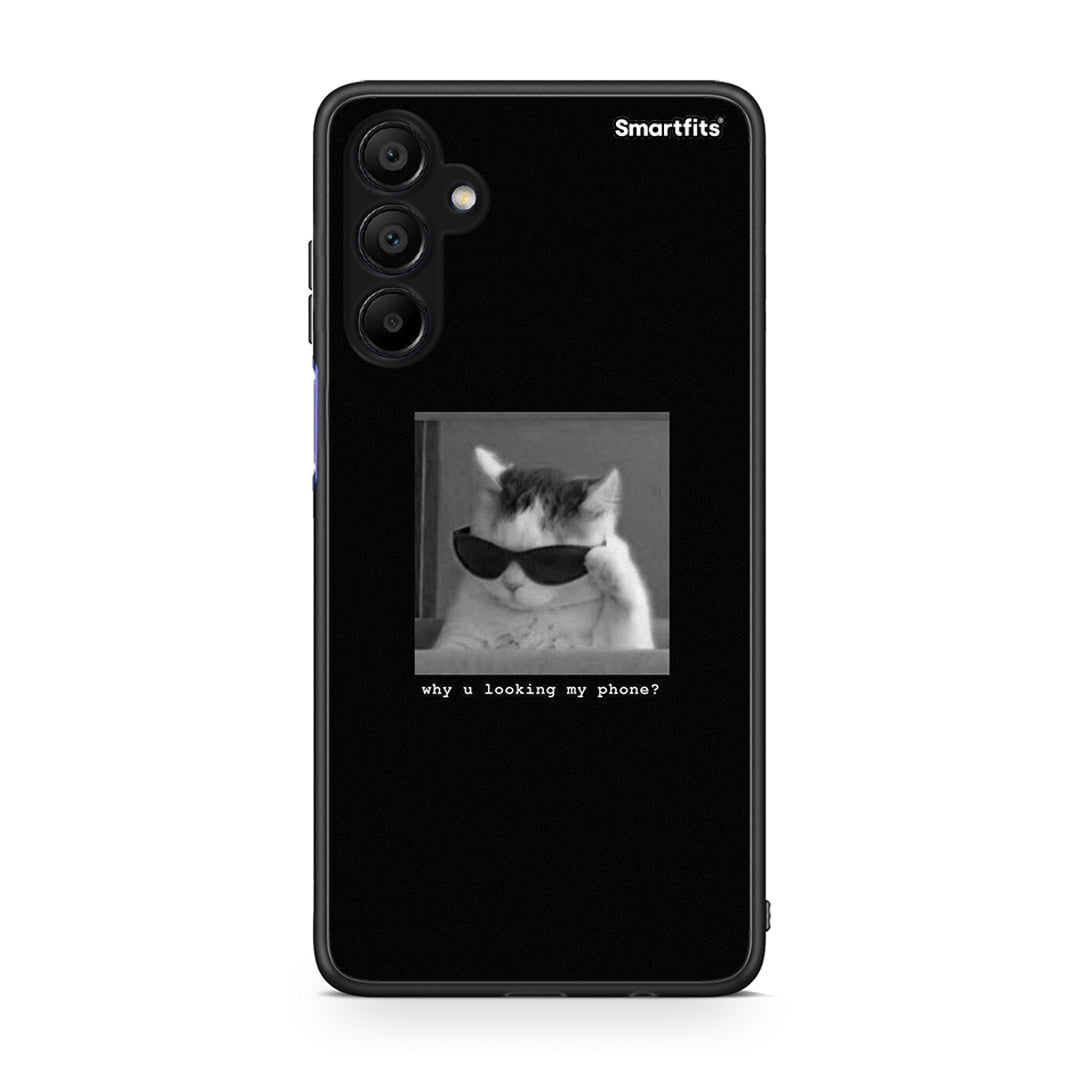 Samsung A15 5G Meme Cat θήκη από τη Smartfits με σχέδιο στο πίσω μέρος και μαύρο περίβλημα | Smartphone case with colorful back and black bezels by Smartfits