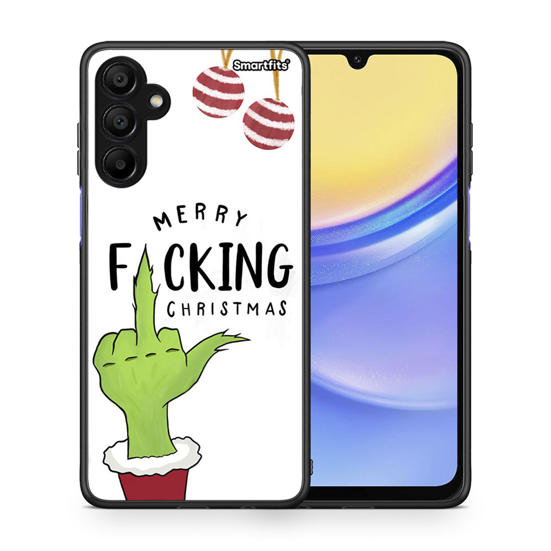 Θήκη Samsung A15 5G Merry F Xmas από τη Smartfits με σχέδιο στο πίσω μέρος και μαύρο περίβλημα | Samsung A15 5G Merry F Xmas case with colorful back and black bezels