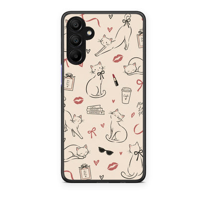 Θήκη Samsung A15 5G Minimal Cat and Fashion Doodles on Cream από τη Smartfits με σχέδιο στο πίσω μέρος και μαύρο περίβλημα | Samsung A15 5G Minimal Cat and Fashion Doodles on Cream case with colorful back and black bezels