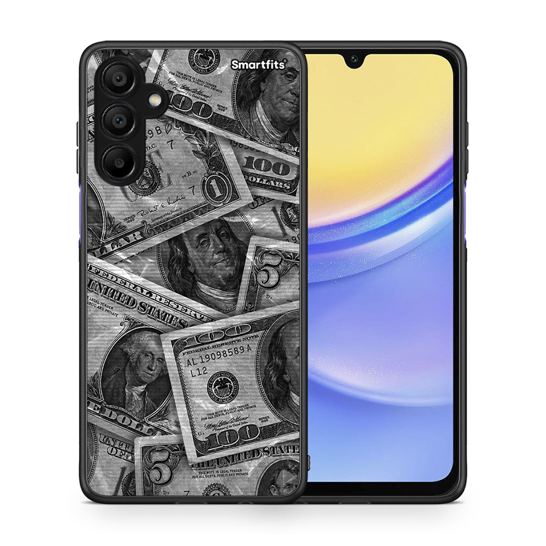 Θήκη Samsung A15 5G Money Dollars από τη Smartfits με σχέδιο στο πίσω μέρος και μαύρο περίβλημα | Samsung A15 5G Money Dollars case with colorful back and black bezels