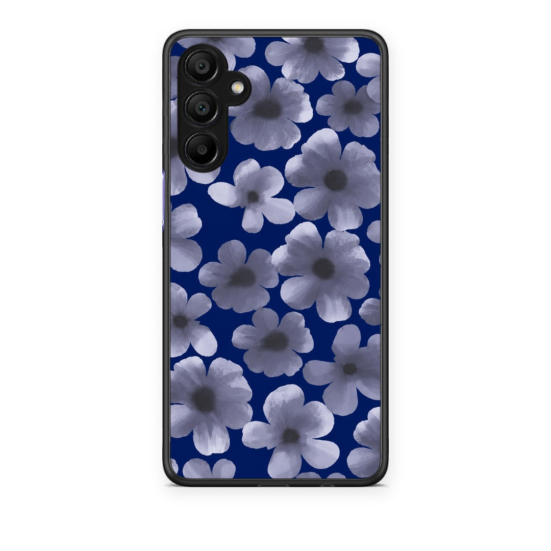 Θήκη Samsung A15 5G Pale Blue Flowers on Navy από τη Smartfits με σχέδιο στο πίσω μέρος και μαύρο περίβλημα | Samsung A15 5G Pale Blue Flowers on Navy case with colorful back and black bezels