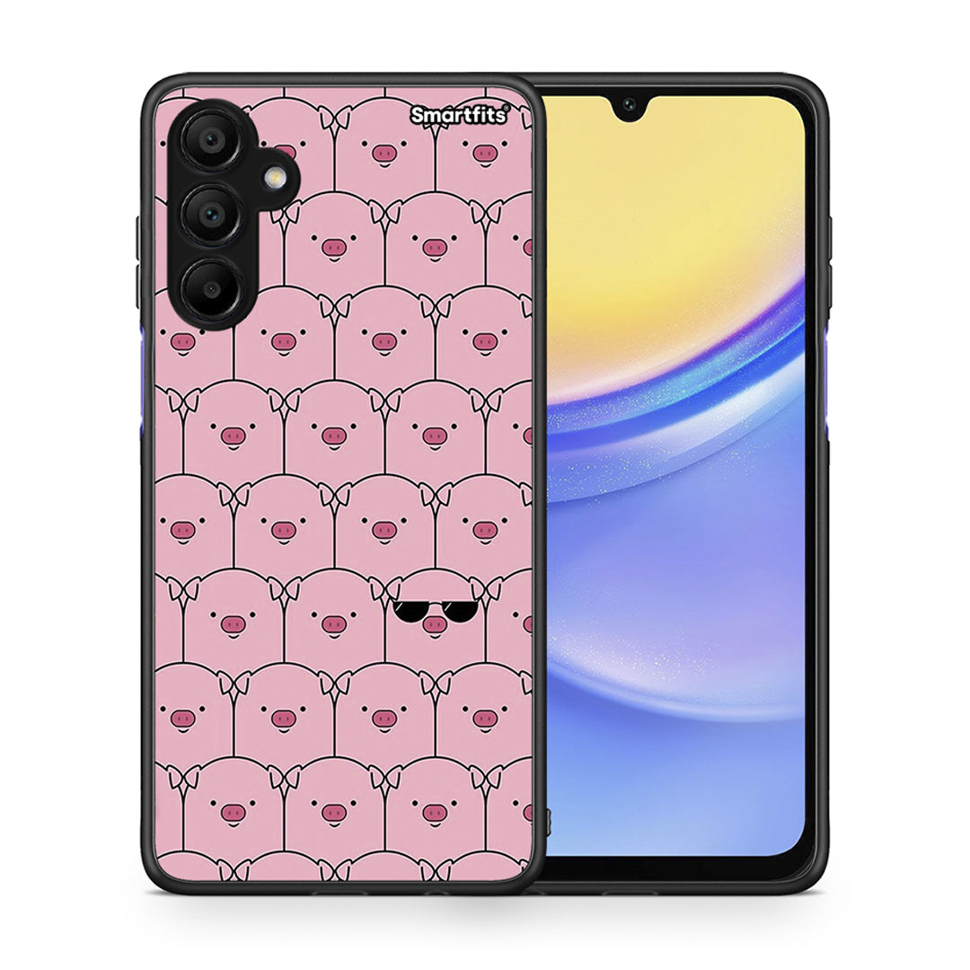 Θήκη Samsung A15 5G Pig Glasses από τη Smartfits με σχέδιο στο πίσω μέρος και μαύρο περίβλημα | Samsung A15 5G Pig Glasses case with colorful back and black bezels