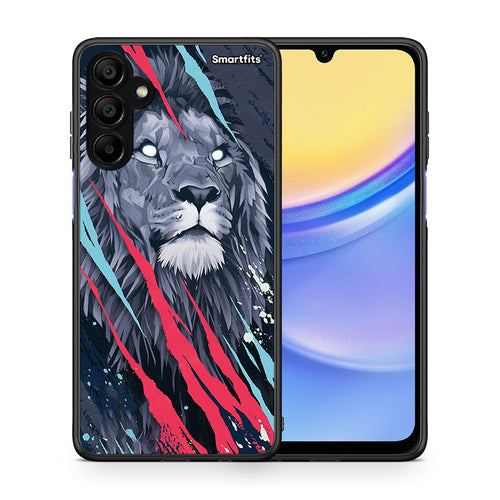 Θήκη Samsung A15 5G Lion Designer PopArt από τη Smartfits με σχέδιο στο πίσω μέρος και μαύρο περίβλημα | Samsung A15 5G Lion Designer PopArt case with colorful back and black bezels