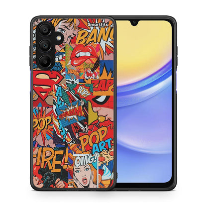 Θήκη Samsung A15 5G PopArt OMG από τη Smartfits με σχέδιο στο πίσω μέρος και μαύρο περίβλημα | Samsung A15 5G PopArt OMG case with colorful back and black bezels