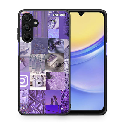 Θήκη Samsung A15 5G Purple Aesthetic Collage από τη Smartfits με σχέδιο στο πίσω μέρος και μαύρο περίβλημα | Samsung A15 5G Purple Aesthetic Collage case with colorful back and black bezels