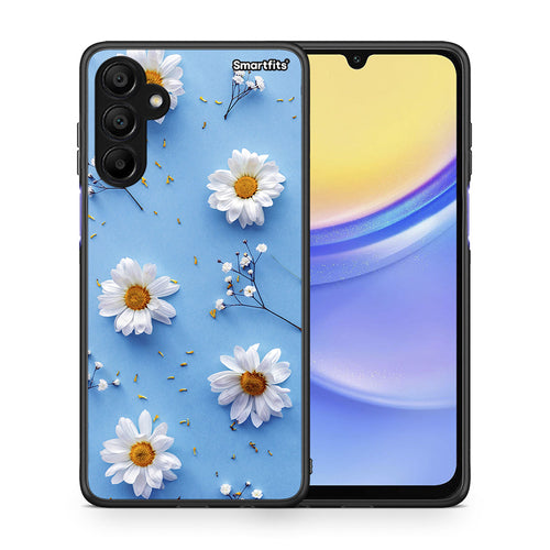 Θήκη Samsung A15 5G Real Daisies από τη Smartfits με σχέδιο στο πίσω μέρος και μαύρο περίβλημα | Samsung A15 5G Real Daisies case with colorful back and black bezels
