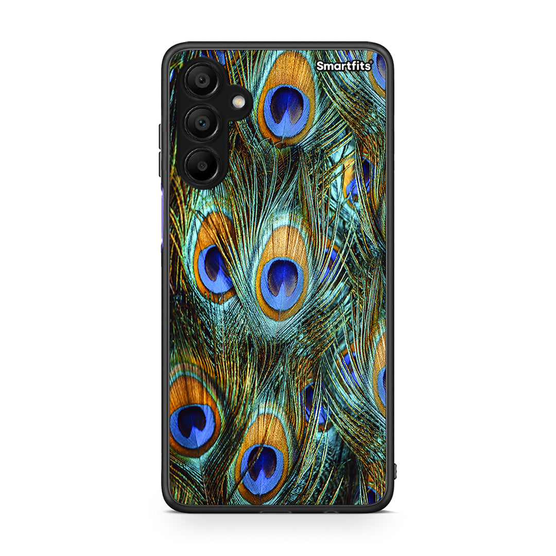 Samsung A15 5G Real Peacock Feathers θήκη από τη Smartfits με σχέδιο στο πίσω μέρος και μαύρο περίβλημα | Smartphone case with colorful back and black bezels by Smartfits
