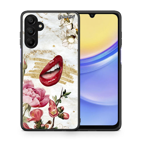Θήκη Samsung A15 5G Red Lips από τη Smartfits με σχέδιο στο πίσω μέρος και μαύρο περίβλημα | Samsung A15 5G Red Lips case with colorful back and black bezels