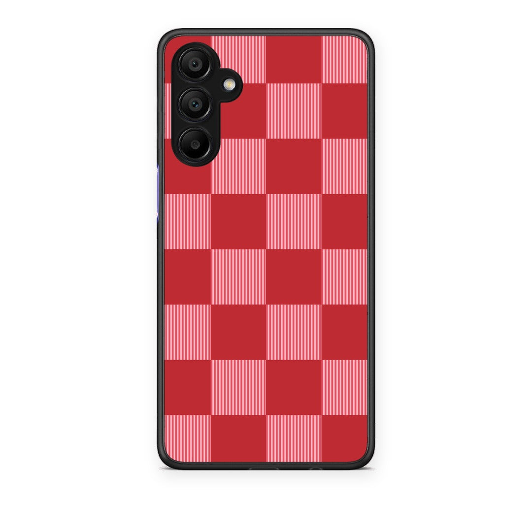 Θήκη Samsung A15 5G Red and Pink Striped Checks από τη Smartfits με σχέδιο στο πίσω μέρος και μαύρο περίβλημα | Samsung A15 5G Red and Pink Striped Checks case with colorful back and black bezels