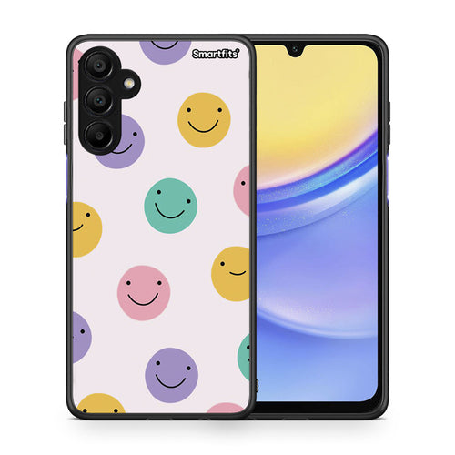 Θήκη Samsung A15 5G Smiley Faces από τη Smartfits με σχέδιο στο πίσω μέρος και μαύρο περίβλημα | Samsung A15 5G Smiley Faces case with colorful back and black bezels