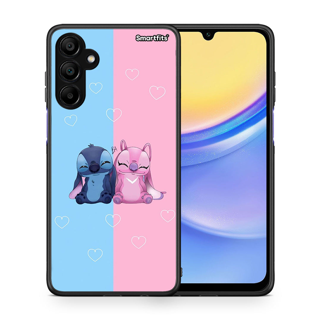 Θήκη Samsung A15 5G Stitch And Angel από τη Smartfits με σχέδιο στο πίσω μέρος και μαύρο περίβλημα | Samsung A15 5G Stitch And Angel case with colorful back and black bezels