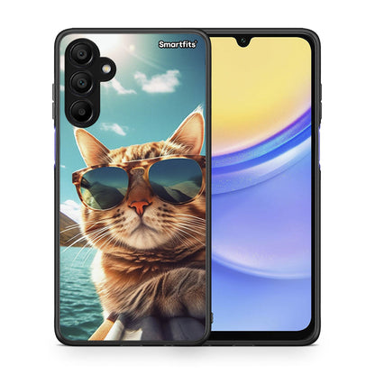 Θήκη Samsung A15 5G Summer Cat από τη Smartfits με σχέδιο στο πίσω μέρος και μαύρο περίβλημα | Samsung A15 5G Summer Cat case with colorful back and black bezels