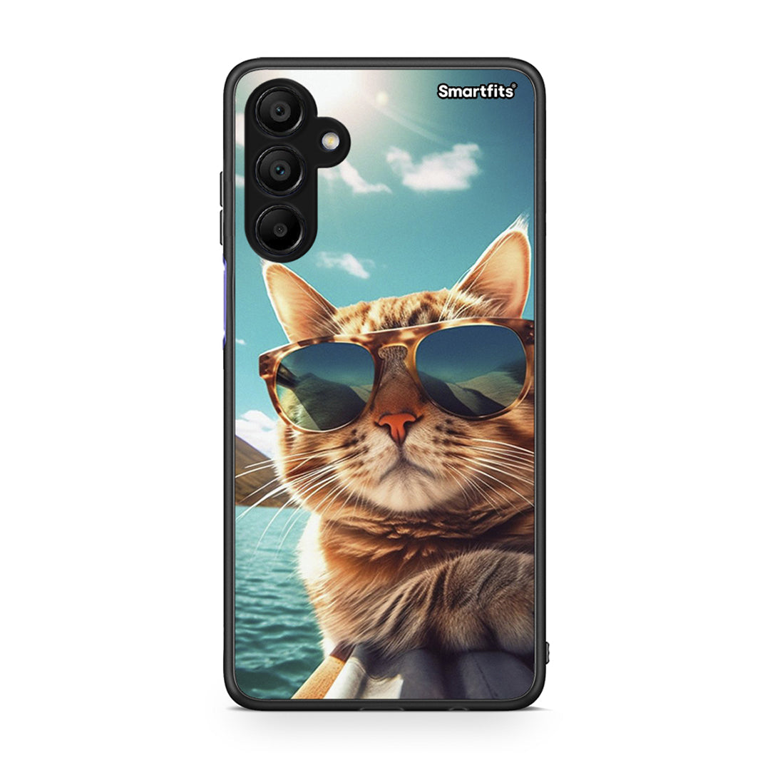 Samsung A15 5G Summer Cat θήκη από τη Smartfits με σχέδιο στο πίσω μέρος και μαύρο περίβλημα | Smartphone case with colorful back and black bezels by Smartfits