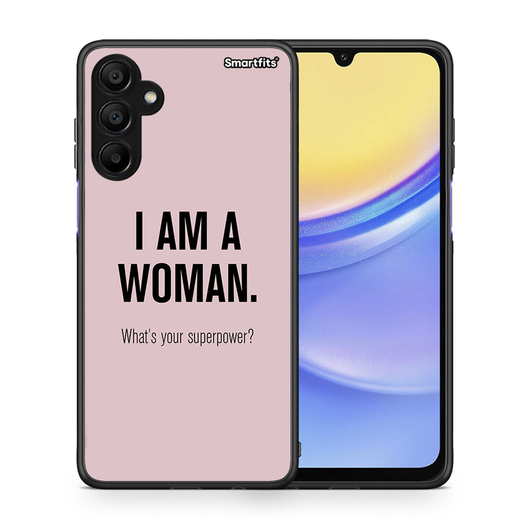 Θήκη Samsung A15 5G Superpower Woman από τη Smartfits με σχέδιο στο πίσω μέρος και μαύρο περίβλημα | Samsung A15 5G Superpower Woman case with colorful back and black bezels