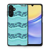 Thumbnail for Θήκη Samsung Galaxy A15 5G Swimming Dolphins από τη Smartfits με σχέδιο στο πίσω μέρος και μαύρο περίβλημα | Samsung Galaxy A15 5G Swimming Dolphins case with colorful back and black bezels