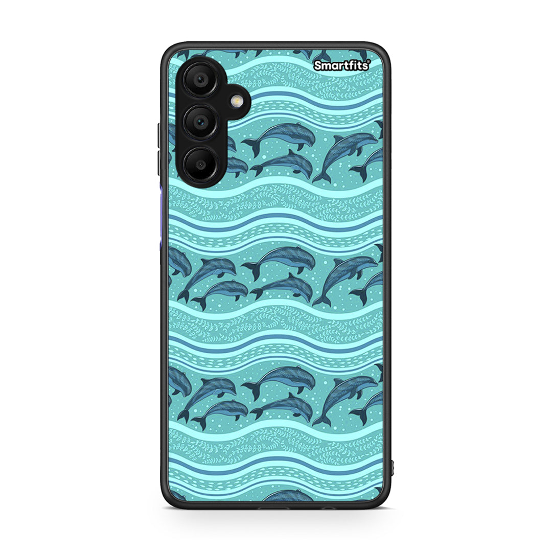 Samsung Galaxy A15 5G Swimming Dolphins θήκη από τη Smartfits με σχέδιο στο πίσω μέρος και μαύρο περίβλημα | Smartphone case with colorful back and black bezels by Smartfits