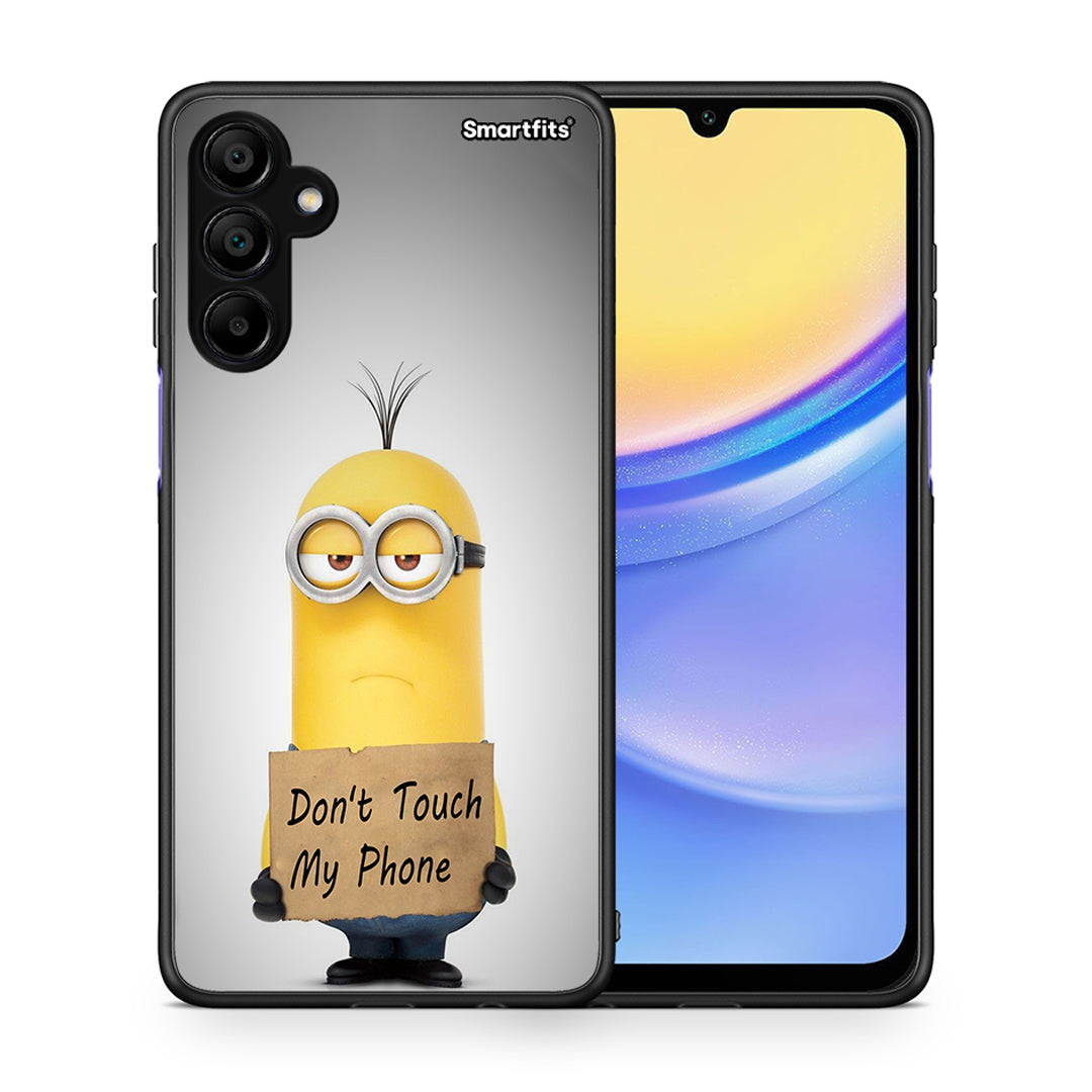 Θήκη Samsung A15 5G Minion Text από τη Smartfits με σχέδιο στο πίσω μέρος και μαύρο περίβλημα | Samsung A15 5G Minion Text case with colorful back and black bezels