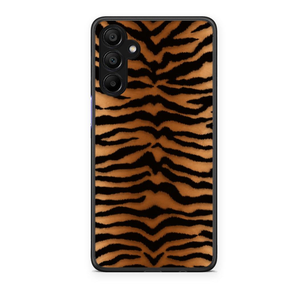 Θήκη Samsung A15 5G Tiger Print Orange and Black από τη Smartfits με σχέδιο στο πίσω μέρος και μαύρο περίβλημα | Samsung A15 5G Tiger Print Orange and Black case with colorful back and black bezels