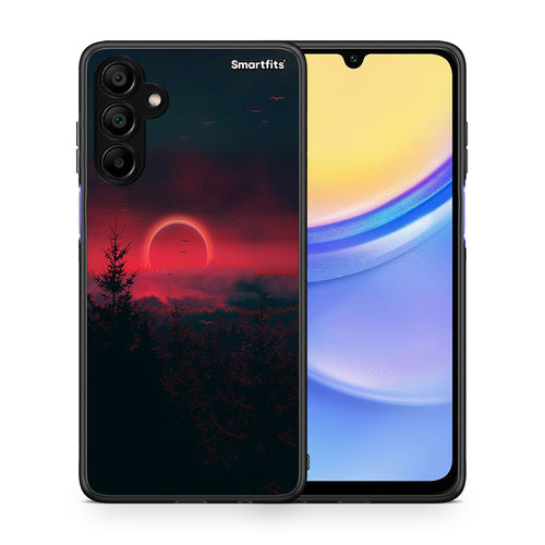 Θήκη Samsung A15 5G Sunset Tropic από τη Smartfits με σχέδιο στο πίσω μέρος και μαύρο περίβλημα | Samsung A15 5G Sunset Tropic case with colorful back and black bezels