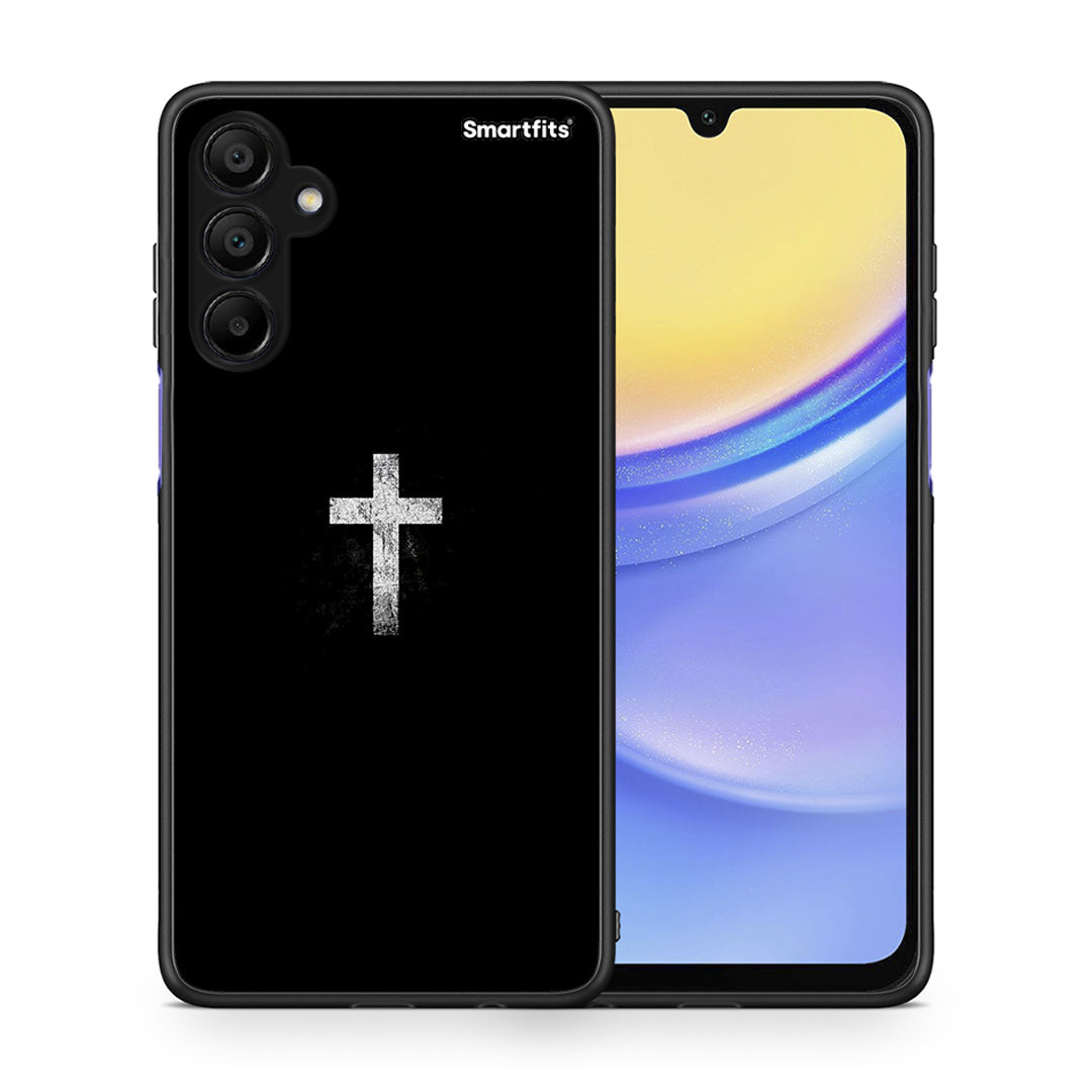 Θήκη Samsung A15 5G White Cross από τη Smartfits με σχέδιο στο πίσω μέρος και μαύρο περίβλημα | Samsung A15 5G White Cross case with colorful back and black bezels