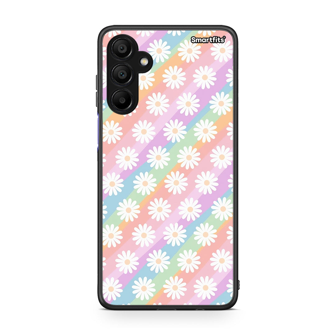 Samsung A15 5G White Daisies θήκη από τη Smartfits με σχέδιο στο πίσω μέρος και μαύρο περίβλημα | Smartphone case with colorful back and black bezels by Smartfits