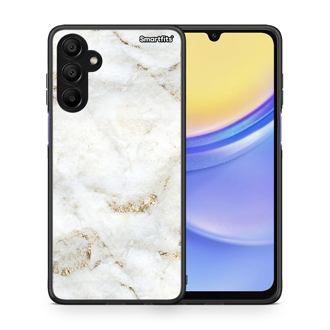 Θήκη Samsung A15 5G White Gold Marble από τη Smartfits με σχέδιο στο πίσω μέρος και μαύρο περίβλημα | Samsung A15 5G White Gold Marble case with colorful back and black bezels
