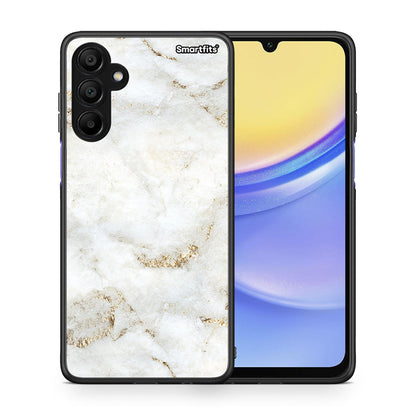Θήκη Samsung A15 5G White Gold Marble από τη Smartfits με σχέδιο στο πίσω μέρος και μαύρο περίβλημα | Samsung A15 5G White Gold Marble case with colorful back and black bezels