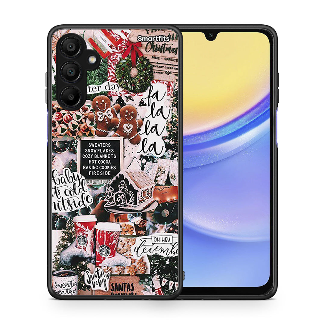 Θήκη Samsung A15 5G Xmas Habbits από τη Smartfits με σχέδιο στο πίσω μέρος και μαύρο περίβλημα | Samsung A15 5G Xmas Habbits case with colorful back and black bezels