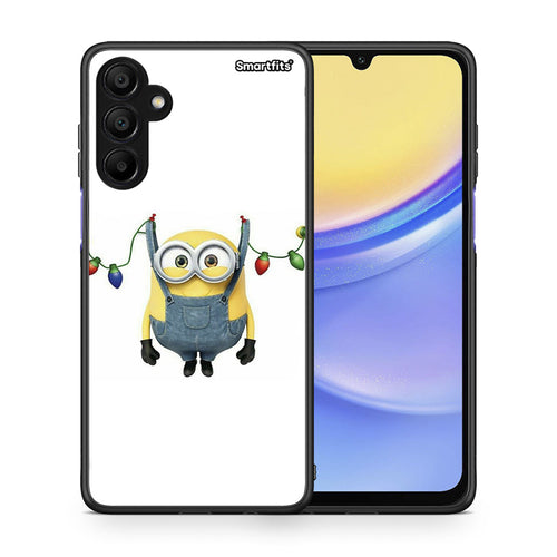Θήκη Samsung A15 5G Xmas Minion Lights από τη Smartfits με σχέδιο στο πίσω μέρος και μαύρο περίβλημα | Samsung A15 5G Xmas Minion Lights case with colorful back and black bezels
