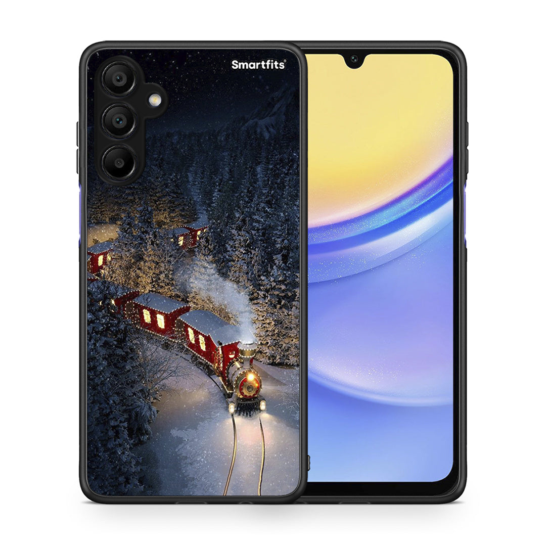 Θήκη Samsung A15 5G Xmas Train από τη Smartfits με σχέδιο στο πίσω μέρος και μαύρο περίβλημα | Samsung A15 5G Xmas Train case with colorful back and black bezels