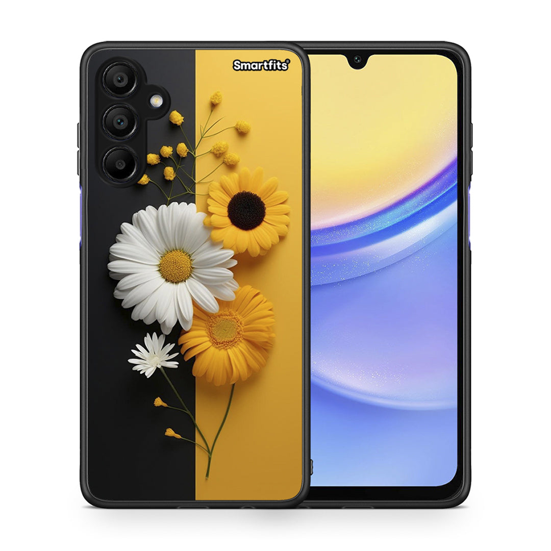 Θήκη Samsung A15 5G Yellow Daisies από τη Smartfits με σχέδιο στο πίσω μέρος και μαύρο περίβλημα | Samsung A15 5G Yellow Daisies case with colorful back and black bezels