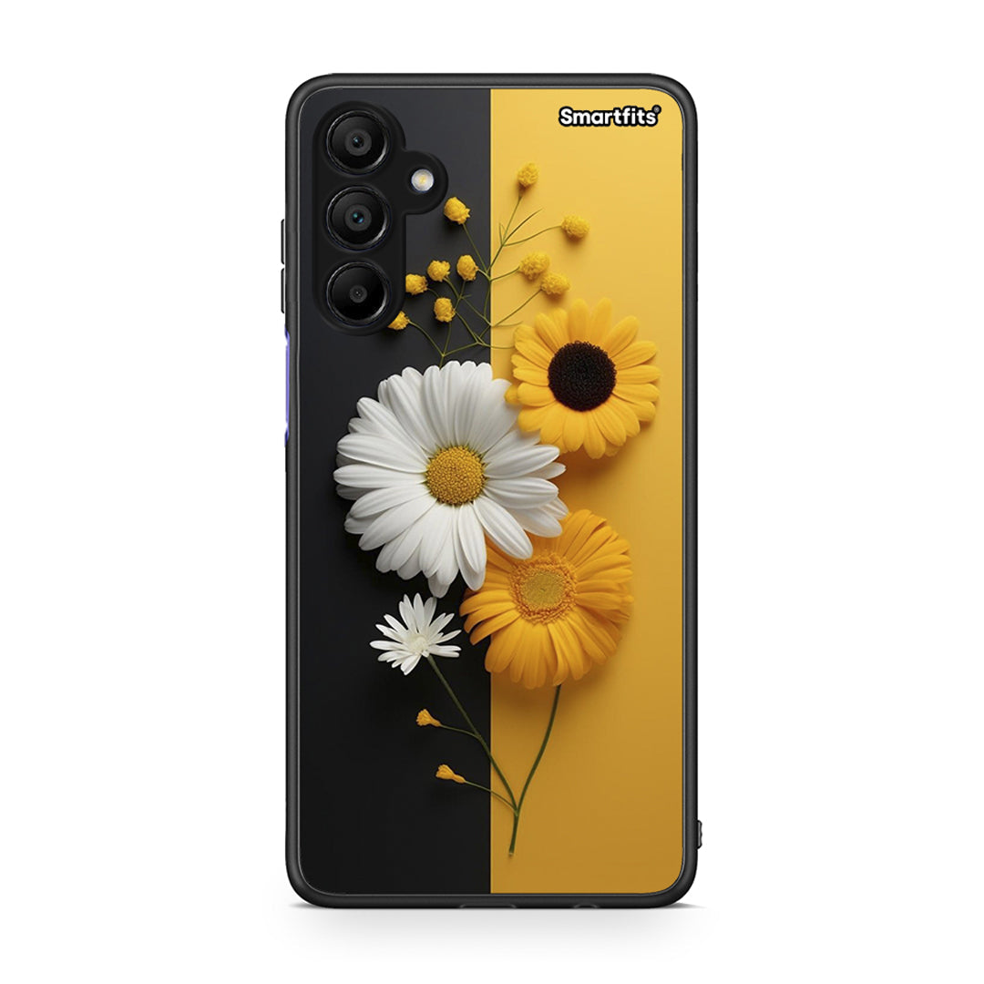 Samsung A15 5G Yellow Daisies θήκη από τη Smartfits με σχέδιο στο πίσω μέρος και μαύρο περίβλημα | Smartphone case with colorful back and black bezels by Smartfits