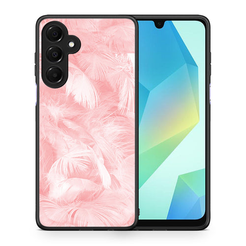 Θήκη Samsung Galaxy A16 4G / 5G Pink Feather Boho από τη Smartfits με σχέδιο στο πίσω μέρος και μαύρο περίβλημα | Samsung Galaxy A16 4G / 5G Pink Feather Boho case with colorful back and black bezels