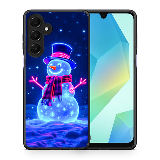 Θήκη Samsung Galaxy A16 4G / 5G Christmas Neon Snowman από τη Smartfits με σχέδιο στο πίσω μέρος και μαύρο περίβλημα | Samsung Galaxy A16 4G / 5G Christmas Neon Snowman case with colorful back and black bezels