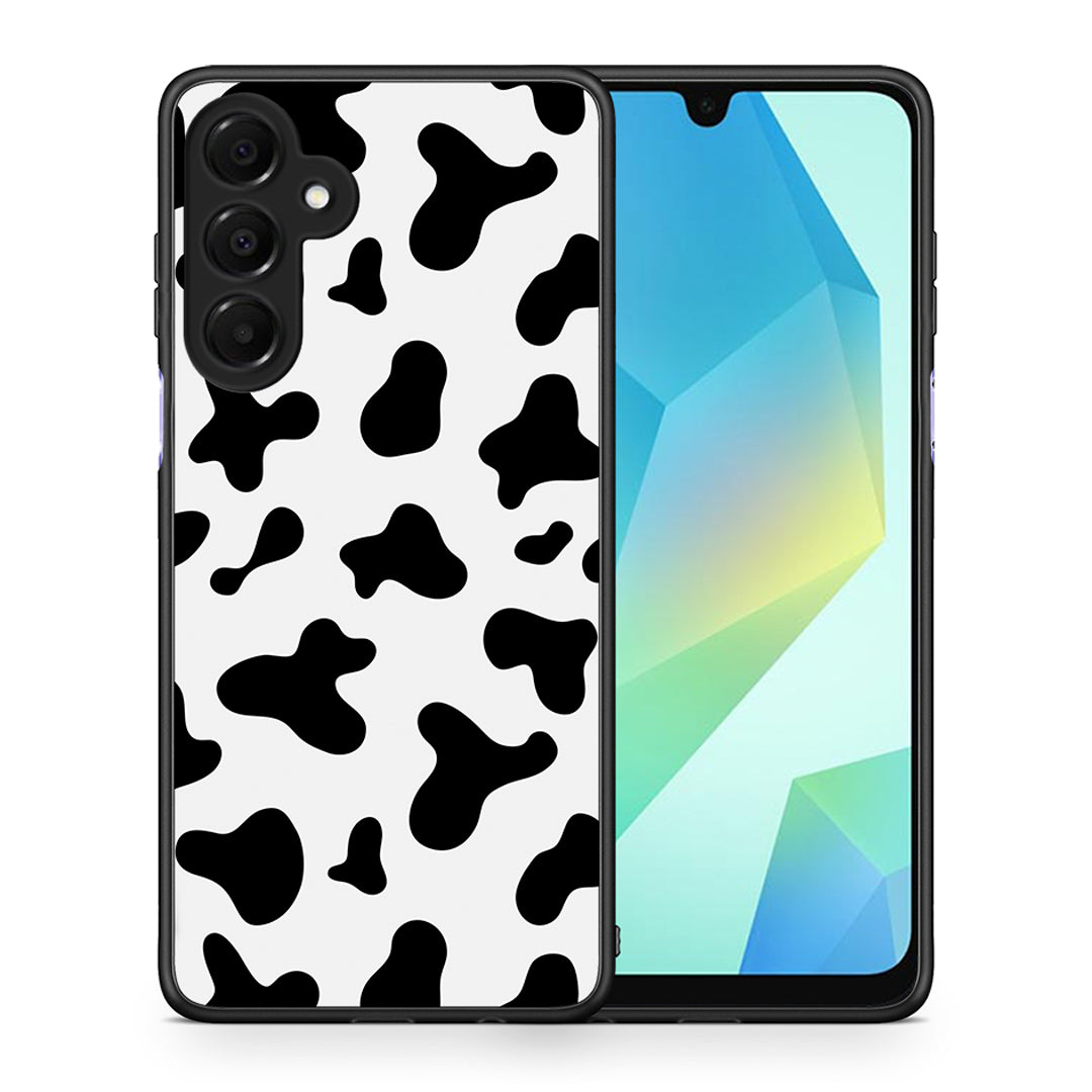 Θήκη Samsung Galaxy A16 4G / 5G Cow Print από τη Smartfits με σχέδιο στο πίσω μέρος και μαύρο περίβλημα | Samsung Galaxy A16 4G / 5G Cow Print case with colorful back and black bezels