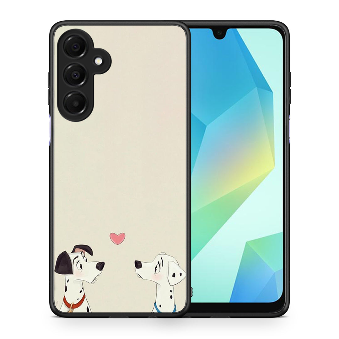 Θήκη Samsung Galaxy A16 4G / 5G Dalmatians Love από τη Smartfits με σχέδιο στο πίσω μέρος και μαύρο περίβλημα | Samsung Galaxy A16 4G / 5G Dalmatians Love case with colorful back and black bezels