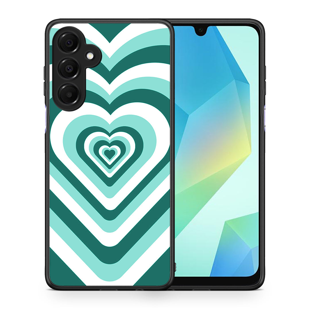 Θήκη Samsung Galaxy A16 4G / 5G Green Hearts από τη Smartfits με σχέδιο στο πίσω μέρος και μαύρο περίβλημα | Samsung Galaxy A16 4G / 5G Green Hearts case with colorful back and black bezels