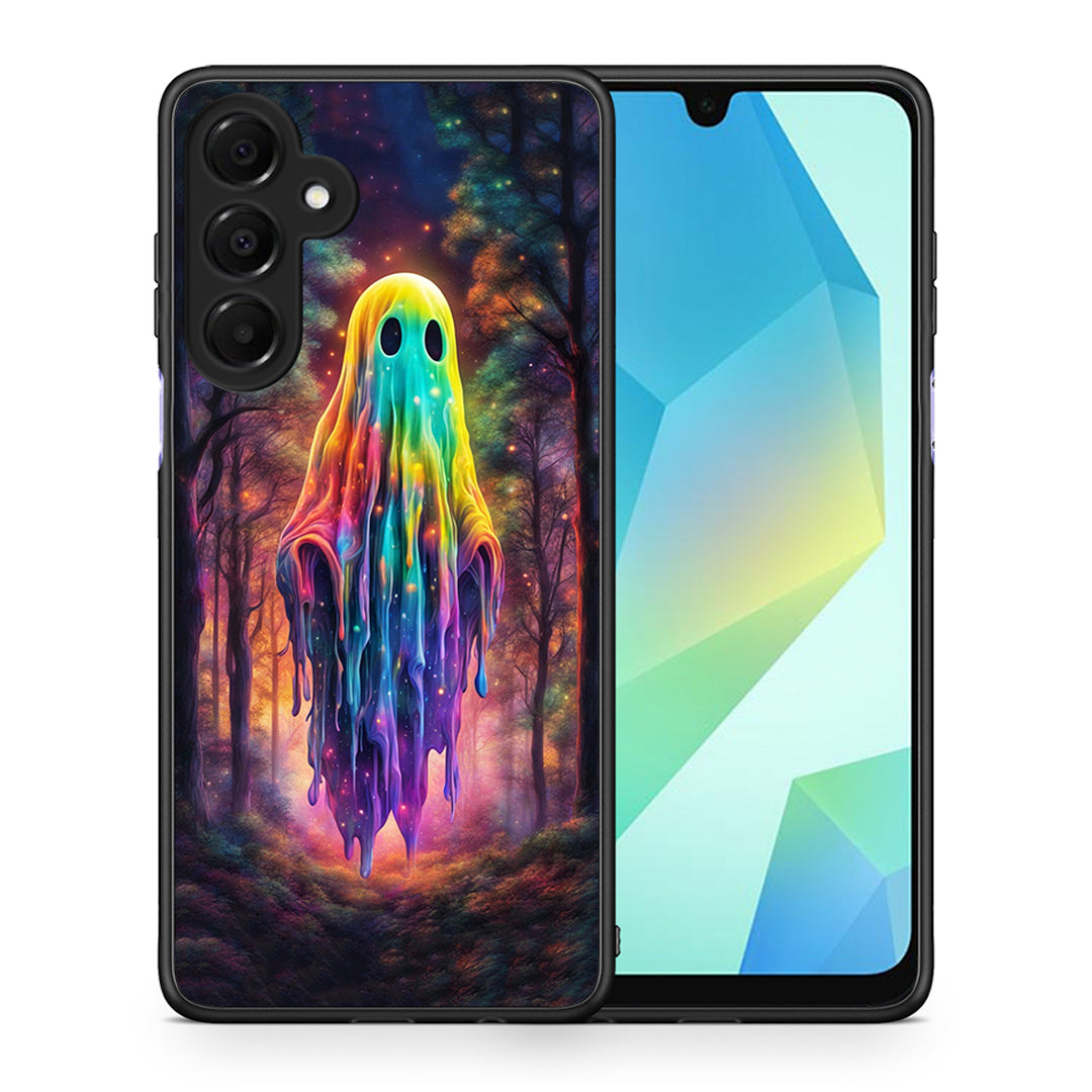 Θήκη Samsung Galaxy A16 4G / 5G Halloween Ghost από τη Smartfits με σχέδιο στο πίσω μέρος και μαύρο περίβλημα | Samsung Galaxy A16 4G / 5G Halloween Ghost case with colorful back and black bezels