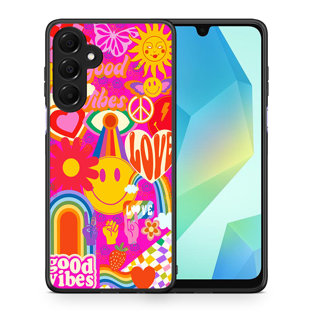 Θήκη Samsung Galaxy A16 4G / 5G Hippie Love από τη Smartfits με σχέδιο στο πίσω μέρος και μαύρο περίβλημα | Samsung Galaxy A16 4G / 5G Hippie Love case with colorful back and black bezels
