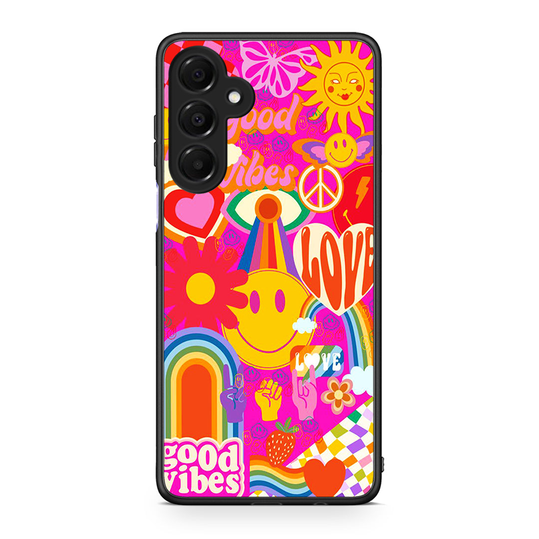 Samsung Galaxy A16 4G / 5G Hippie Love θήκη από τη Smartfits με σχέδιο στο πίσω μέρος και μαύρο περίβλημα | Smartphone case with colorful back and black bezels by Smartfits