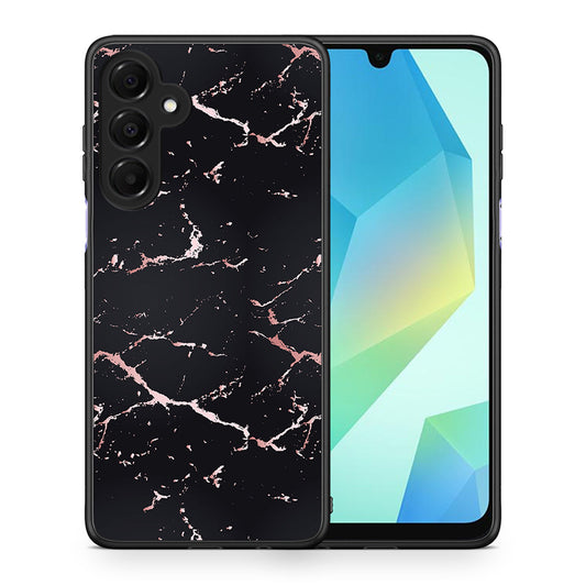 Θήκη Samsung Galaxy A16 4G / 5G Black Rosegold Marble από τη Smartfits με σχέδιο στο πίσω μέρος και μαύρο περίβλημα | Samsung Galaxy A16 4G / 5G Black Rosegold Marble case with colorful back and black bezels