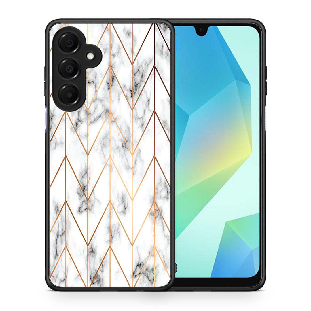 Θήκη Samsung Galaxy A16 4G / 5G Gold Geometric Marble από τη Smartfits με σχέδιο στο πίσω μέρος και μαύρο περίβλημα | Samsung Galaxy A16 4G / 5G Gold Geometric Marble case with colorful back and black bezels