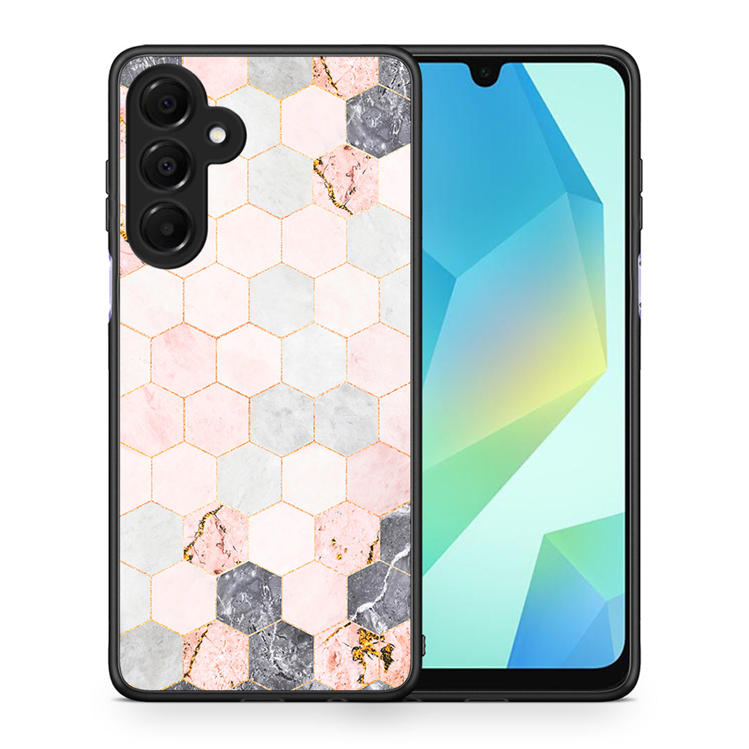 Θήκη Samsung Galaxy A16 4G / 5G Hexagon Pink Marble από τη Smartfits με σχέδιο στο πίσω μέρος και μαύρο περίβλημα | Samsung Galaxy A16 4G / 5G Hexagon Pink Marble case with colorful back and black bezels