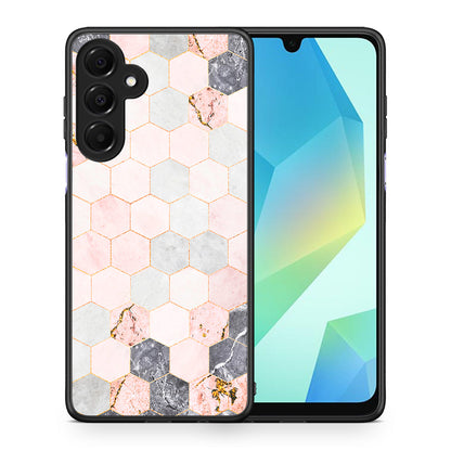 Θήκη Samsung Galaxy A16 4G / 5G Hexagon Pink Marble από τη Smartfits με σχέδιο στο πίσω μέρος και μαύρο περίβλημα | Samsung Galaxy A16 4G / 5G Hexagon Pink Marble case with colorful back and black bezels