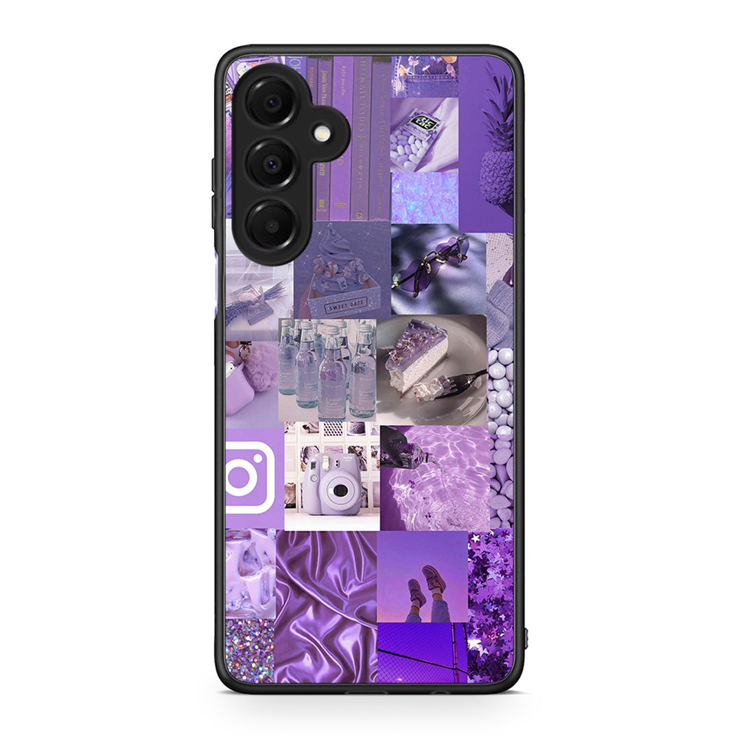 Samsung Galaxy A16 4G / 5G Purple Aesthetic Collage θήκη από τη Smartfits με σχέδιο στο πίσω μέρος και μαύρο περίβλημα | Smartphone case with colorful back and black bezels by Smartfits