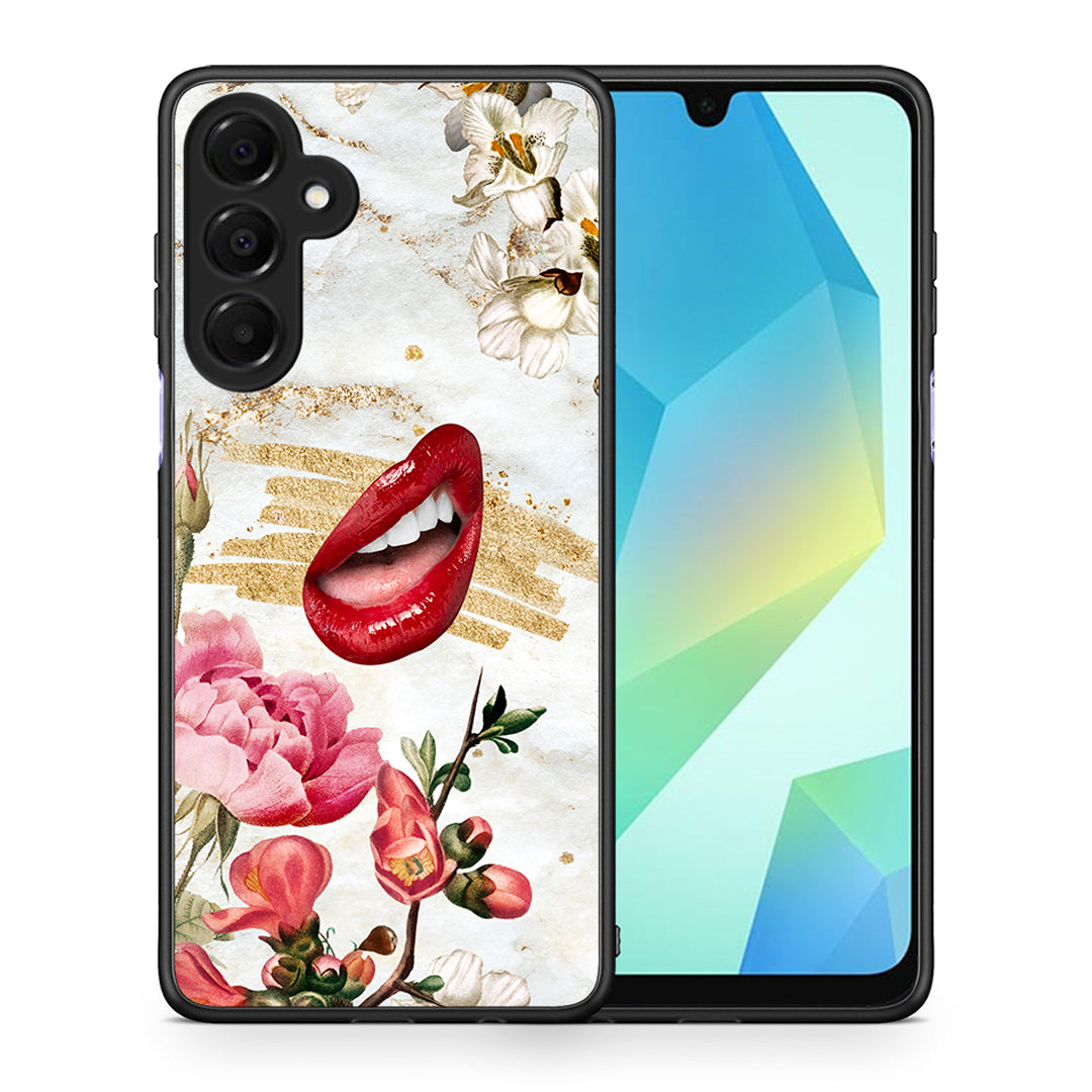 Θήκη Samsung Galaxy A16 4G / 5G Red Lips από τη Smartfits με σχέδιο στο πίσω μέρος και μαύρο περίβλημα | Samsung Galaxy A16 4G / 5G Red Lips case with colorful back and black bezels