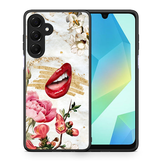 Θήκη Samsung Galaxy A16 4G / 5G Red Lips από τη Smartfits με σχέδιο στο πίσω μέρος και μαύρο περίβλημα | Samsung Galaxy A16 4G / 5G Red Lips case with colorful back and black bezels