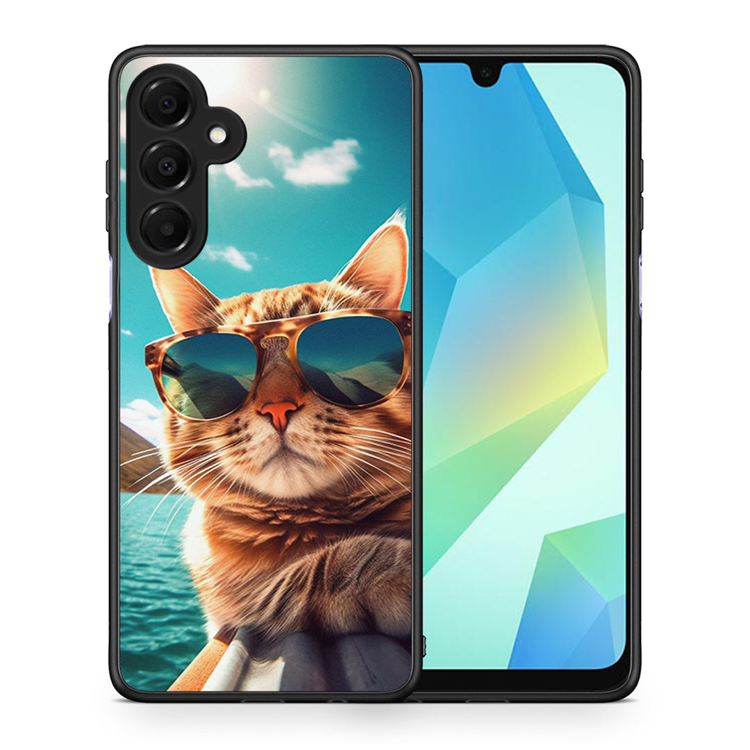 Θήκη Samsung Galaxy A16 4G / 5G Summer Cat από τη Smartfits με σχέδιο στο πίσω μέρος και μαύρο περίβλημα | Samsung Galaxy A16 4G / 5G Summer Cat case with colorful back and black bezels