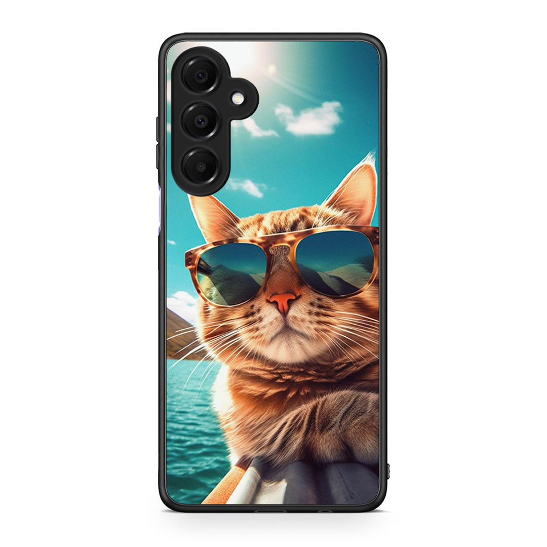 Samsung Galaxy A16 4G / 5G Summer Cat θήκη από τη Smartfits με σχέδιο στο πίσω μέρος και μαύρο περίβλημα | Smartphone case with colorful back and black bezels by Smartfits